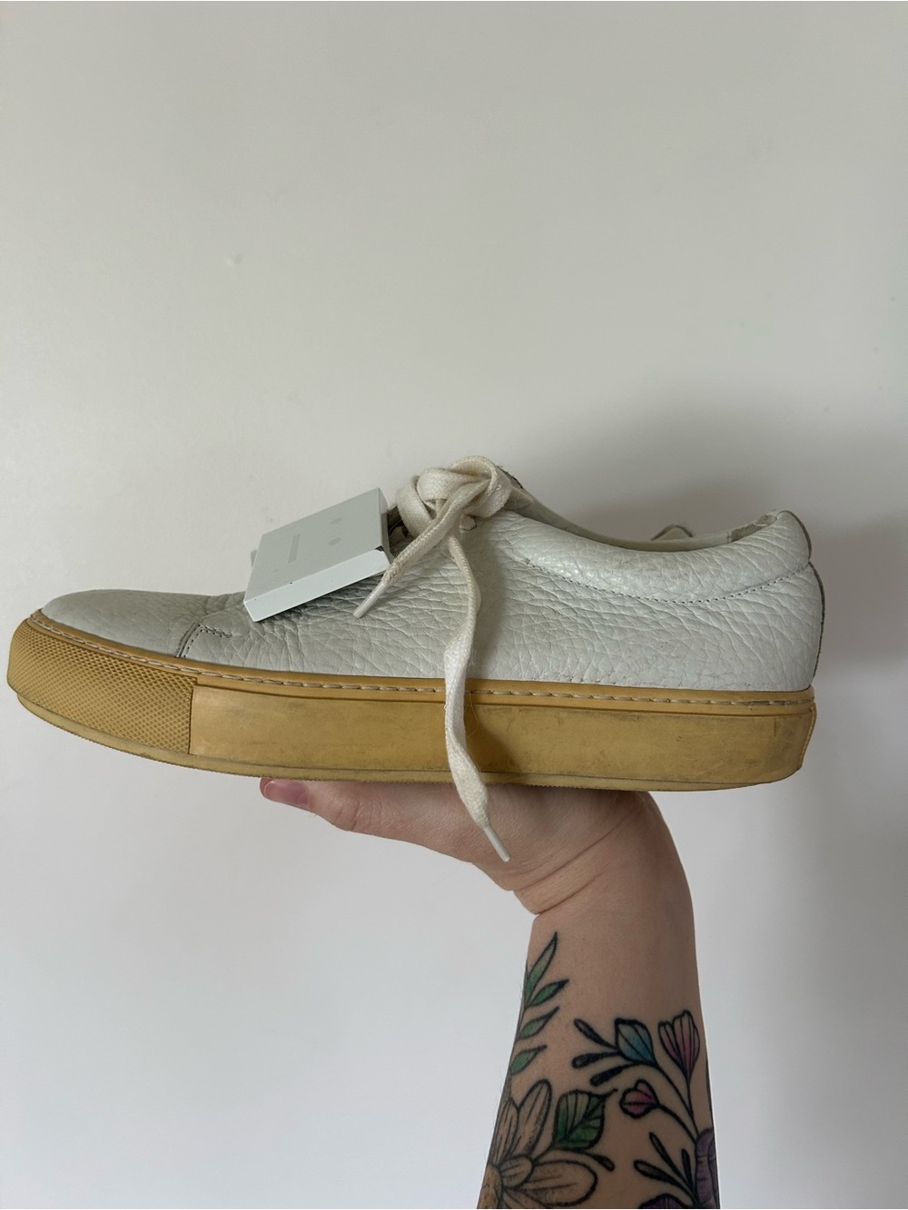 ACNE STUDIOS ADRIANA GRAIN LEATHER SNEAKERS, WHITE. SIZE 38 EU (7 US) - Picture 3 of 9